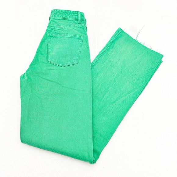 Zara Green Color Wide Leg Frayed Hem Denim Jeans Zip Fly Size 2 - Picture 8 of 8